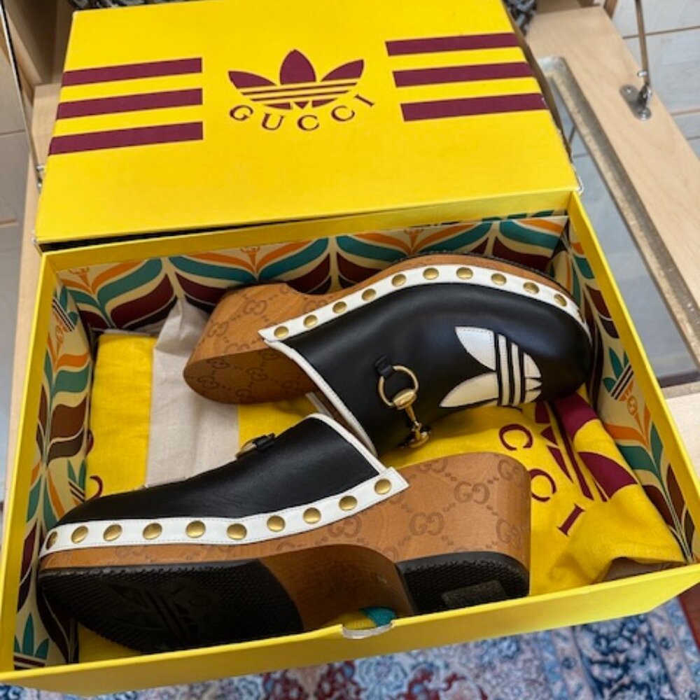 Gucci x Adidas Horse-bit Accent Size 37 Calfskin Clogs/Mules - Picture 7 of 8